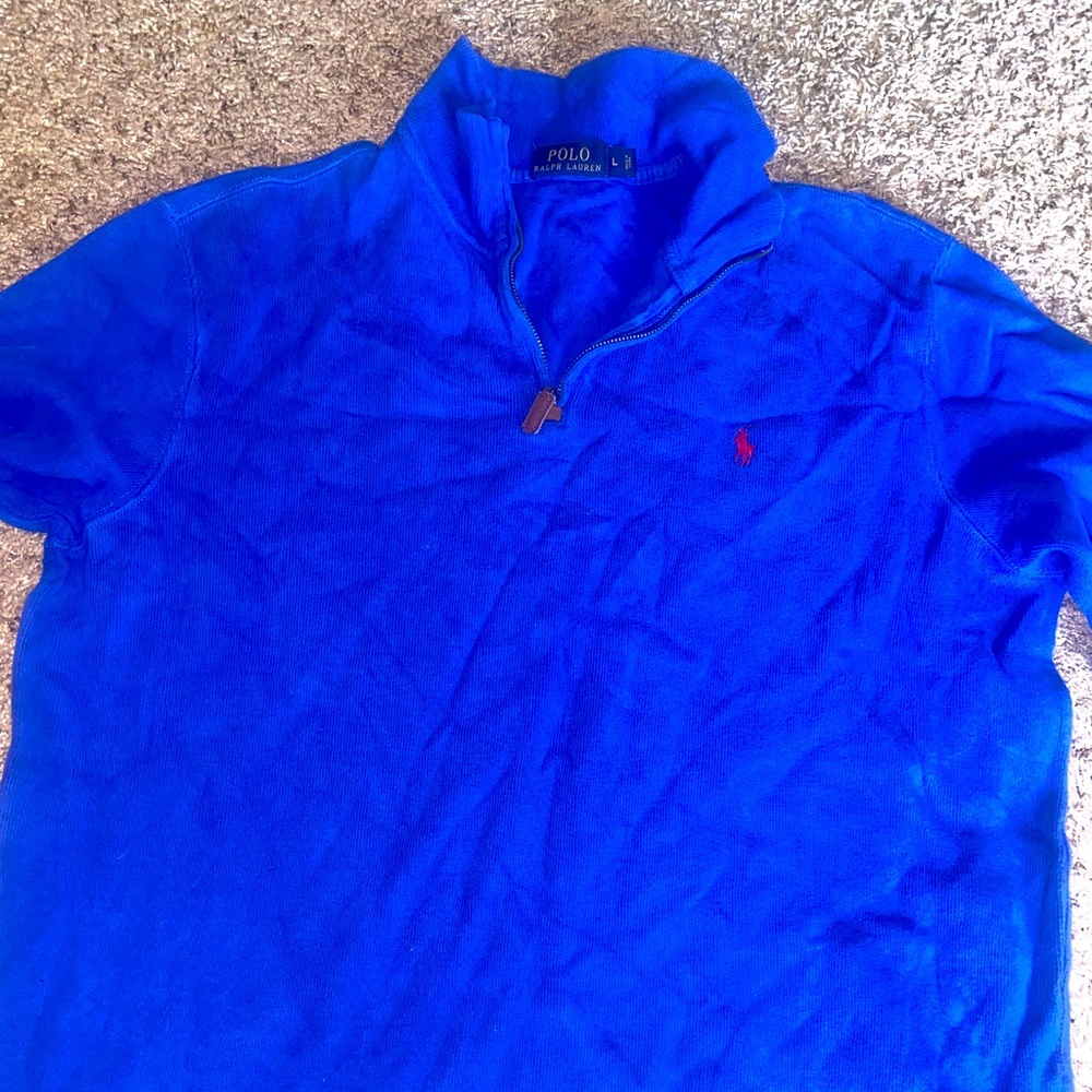 Ralph Lauren Polo - Quarterzip, Size Large, Deep Royal Blue with Red Insignia